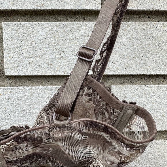 Chantelle Africa Sheer Mesh Demi Underwire Bra Mocha Brown Embroidered Lace 3695 - Picture 5 of 9